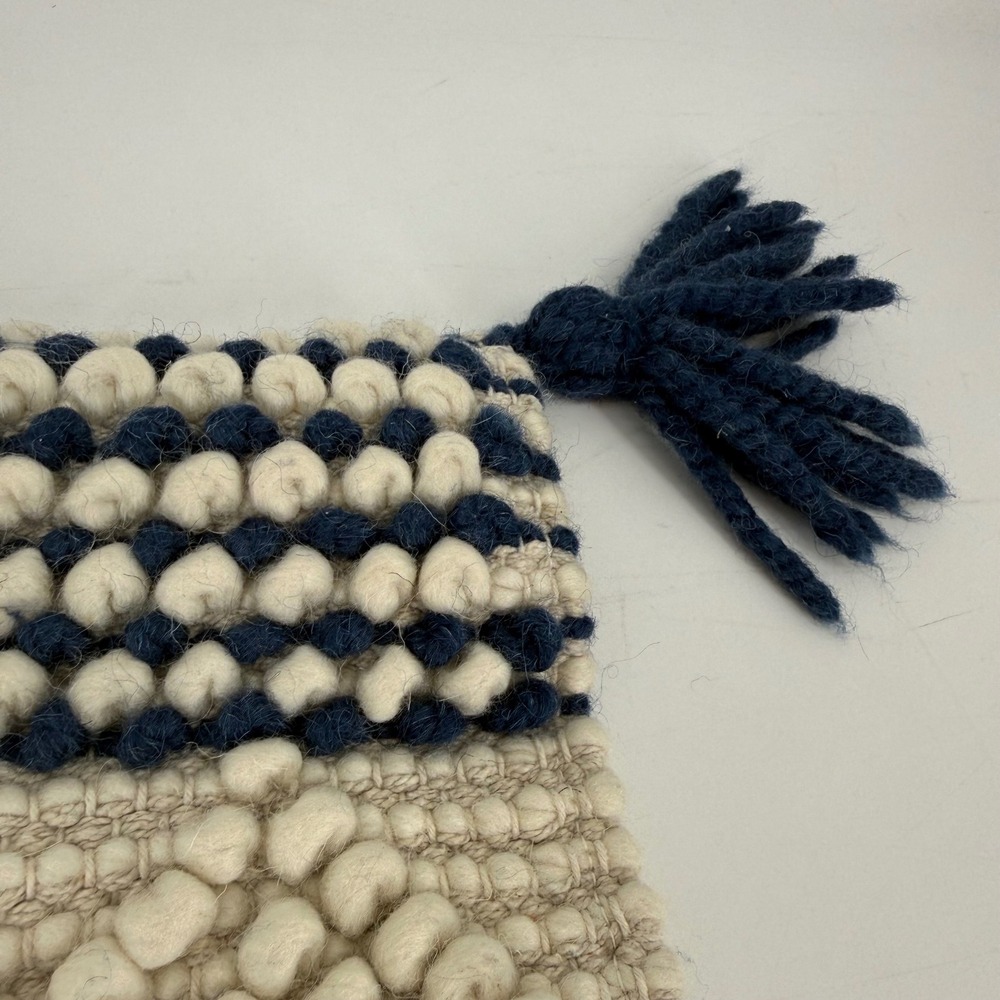 Magnolia Home Joanna Gaines Tufted Wool Navy Cream Textured Tassel Pillow Cover - Picture 3 of 7